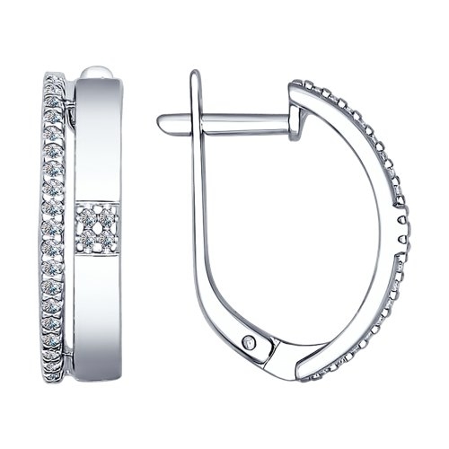 Серьги из серебра с хризолитами и фианитами