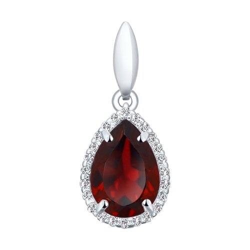 Подвеска из серебра с гранатом и фианитами