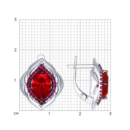 Серьги из серебра с сапфировыми корундами и фианитами