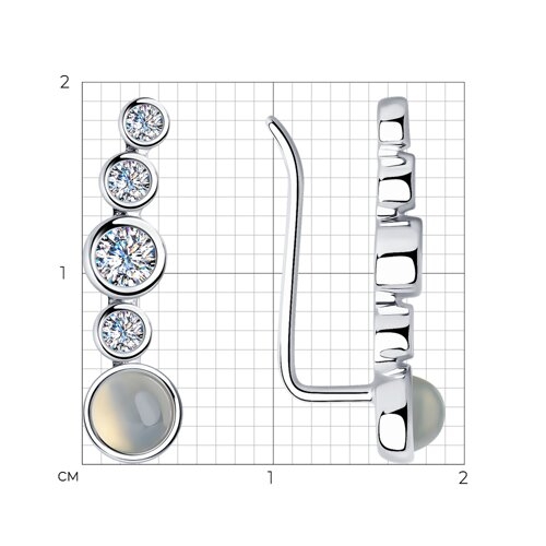 Серьги из серебра с лунными камнями и фианитами
