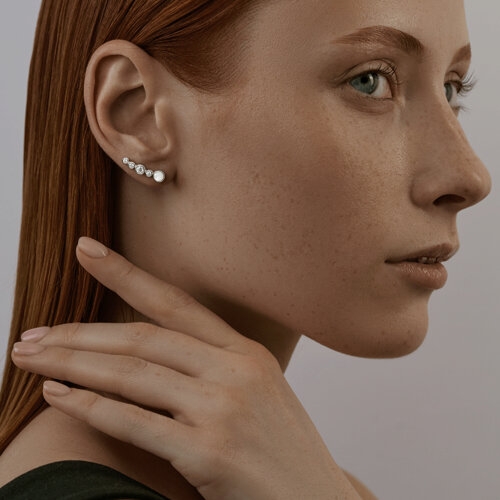 Серьги из серебра с лунными камнями и фианитами