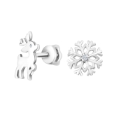 Асимметричные серьги из серебра с фианитами