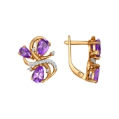 Серьги из золота с аметистами и фианитами 