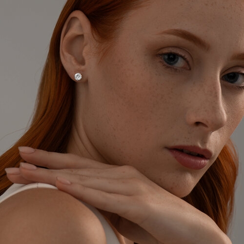 Серьги из серебра с позолотой и фианитами