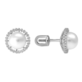 Серьги из серебра с жемчугом и фианитами
