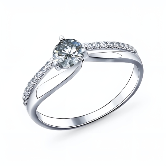 Кольцо из серебра с ювелирным кристаллом лунный оникс и фианитами