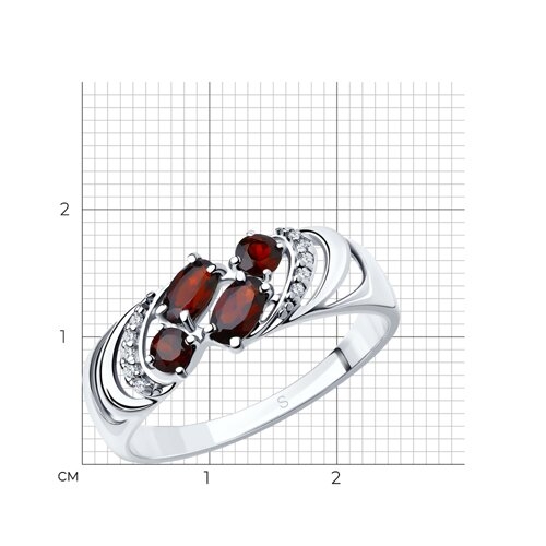 Кольцо из серебра с гранатами и фианитами