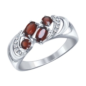 Кольцо из серебра с гранатами и фианитами