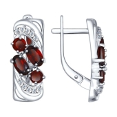 Серьги из серебра с гранатами и фианитами